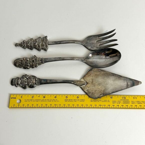 International Silver Co Silver plated Christmas Serving Set Spoon Fork Cake - Picture 4 of 4